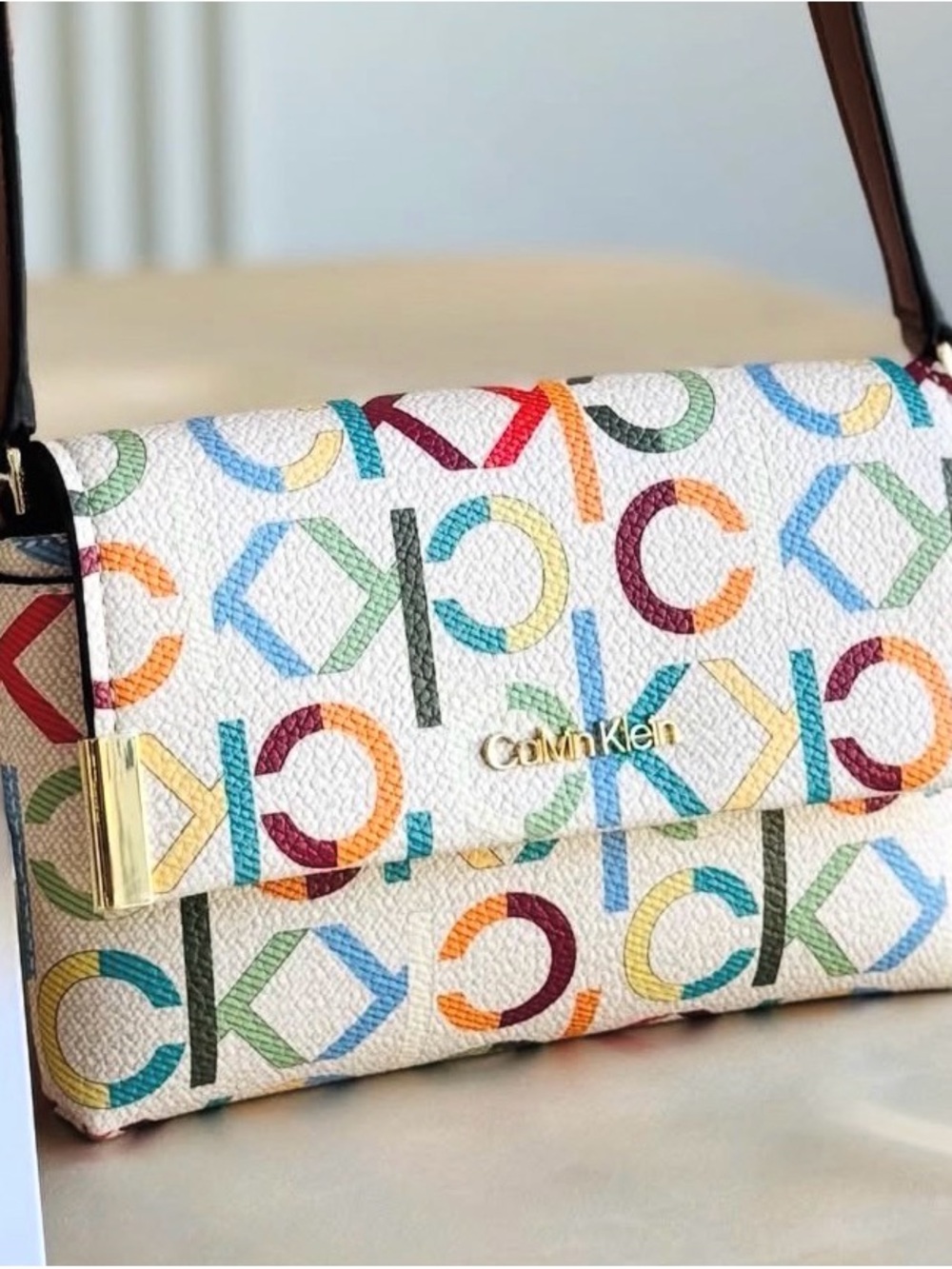 Calvin Klein White Multicolor Logo Crossbody Bag - New